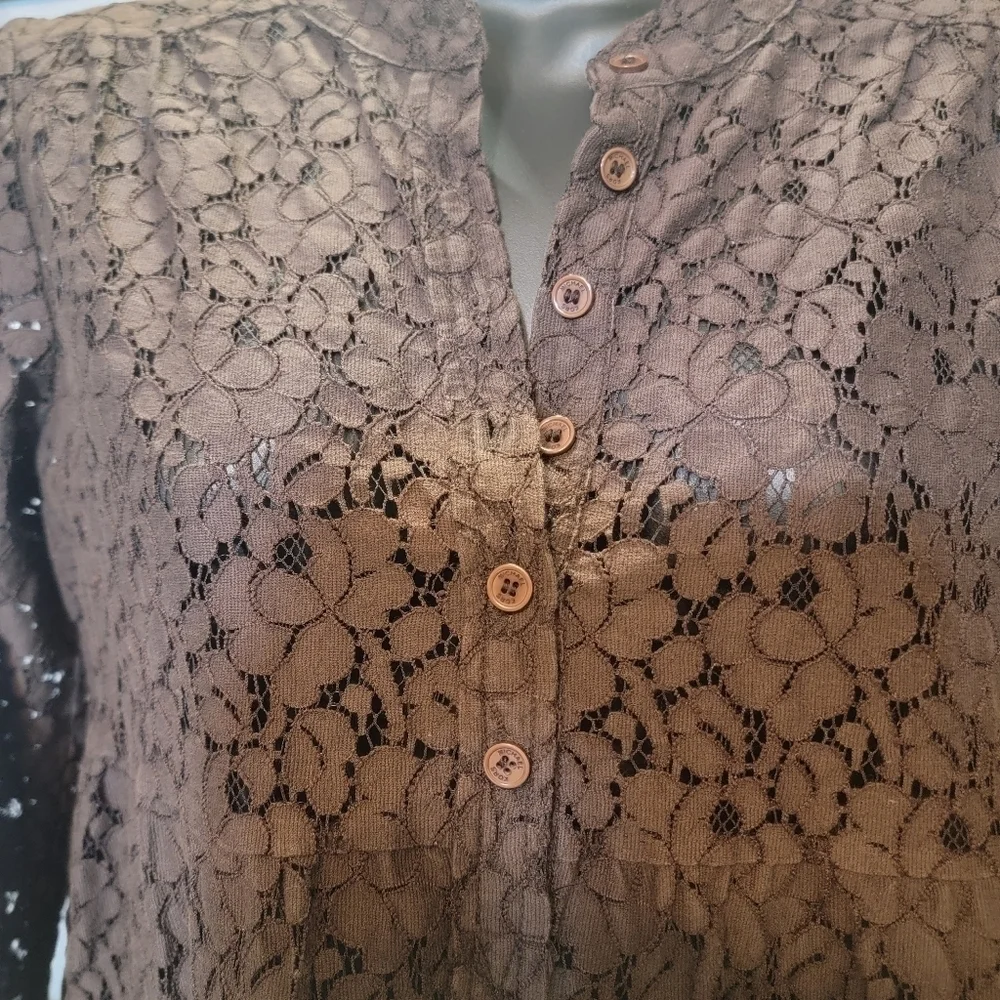 Michael Kors small brown lace blouse. Long sleeves.
